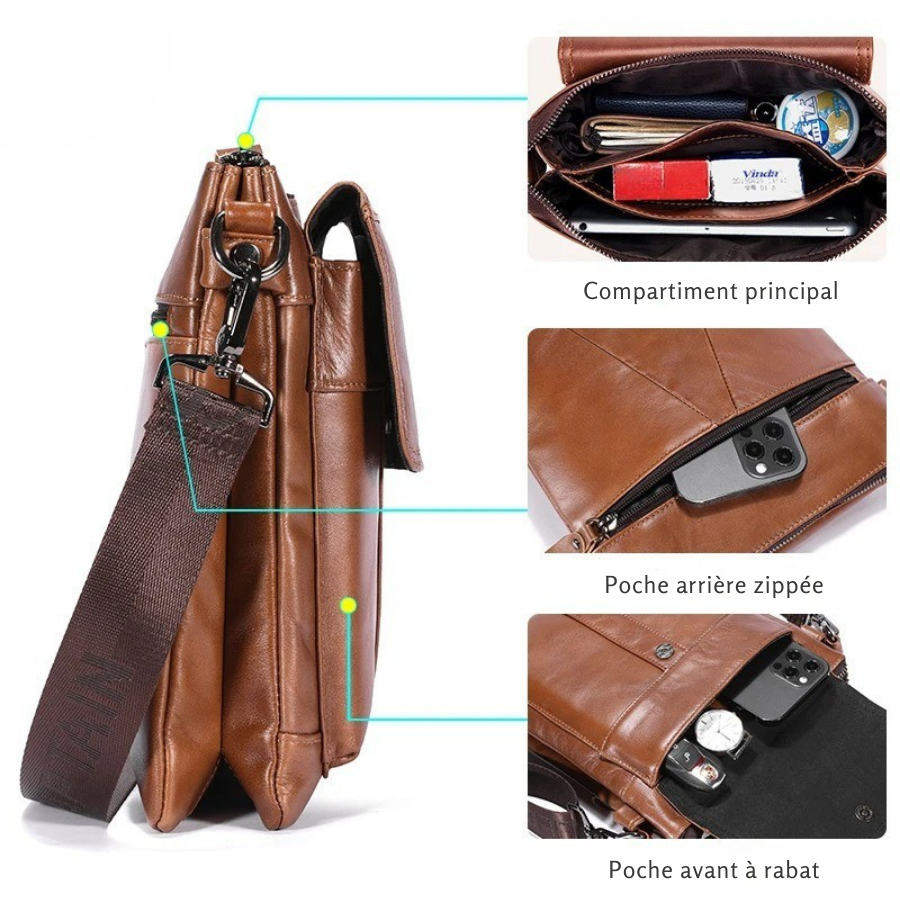 Sacoche Cuir Marron Homme