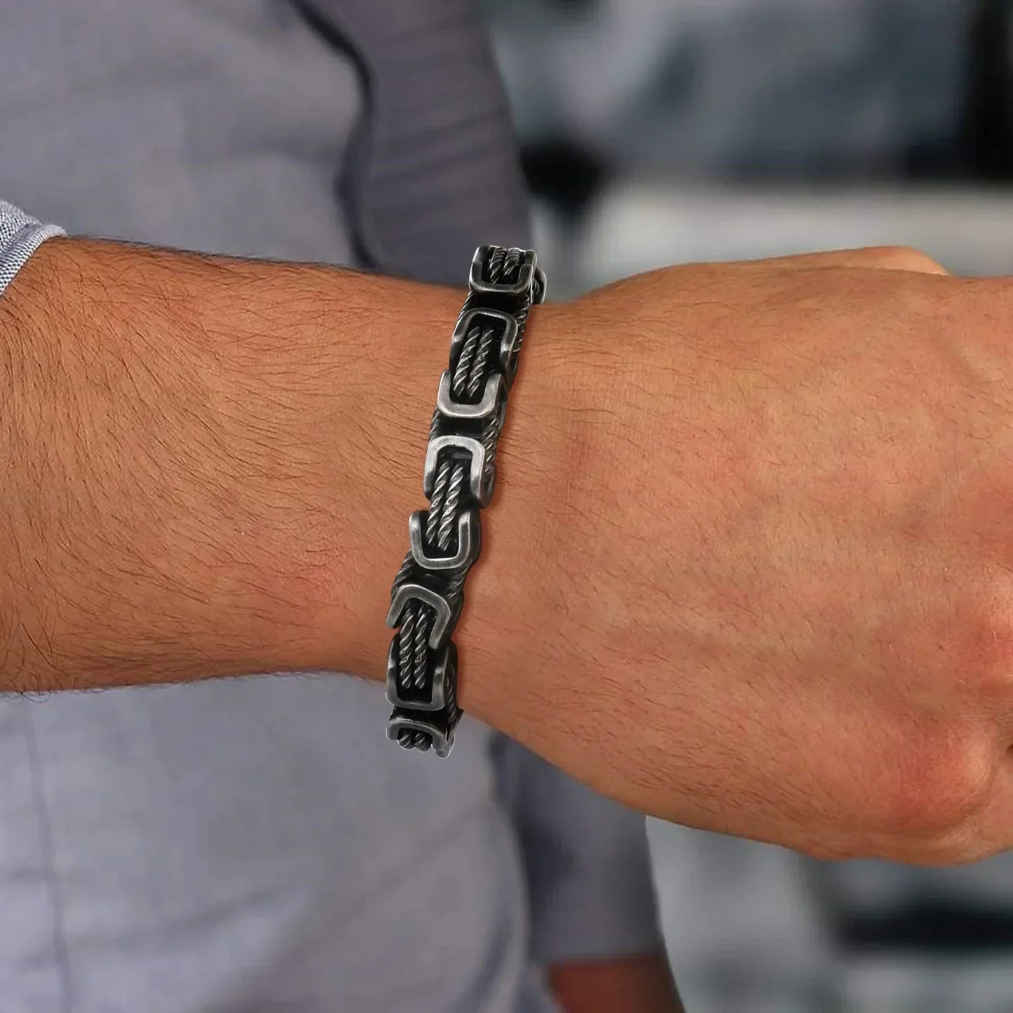 Bracelet Homme à Maillons Tressés en Acier Inoxydable