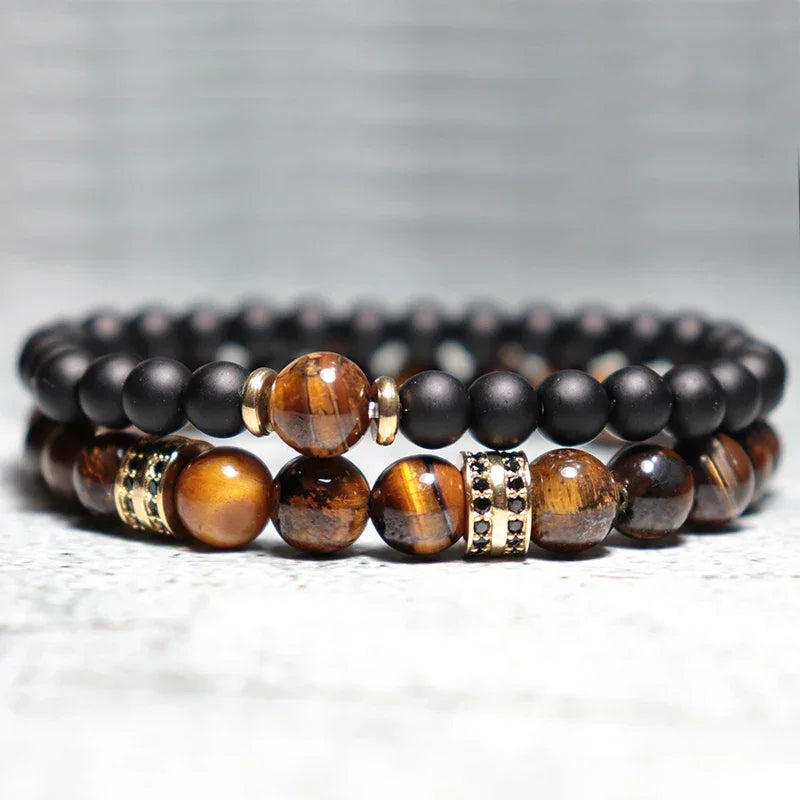 Bracelet Double pour Homme Œil de Tigre