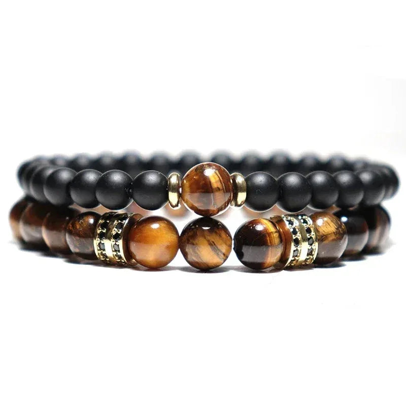 Bracelet Double pour Homme Œil de Tigre