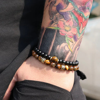 Bracelet Double pour Homme Œil de Tigre