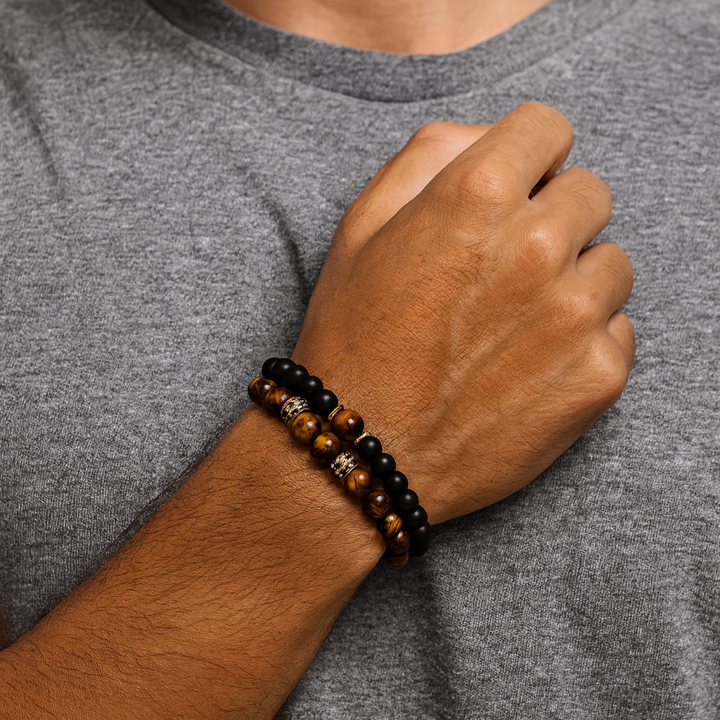 Bracelet Double pour Homme Œil de Tigre