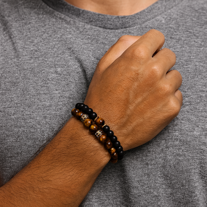 Bracelet Double pour Homme Œil de Tigre