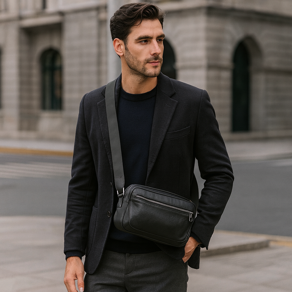 Sacoche Bandoulière Homme Cuir Noir